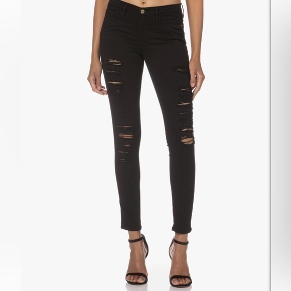 FRAME 26 Le Skinny de Jeanne Ripped Jeans in Film Noir Black - Picture 1 of 14